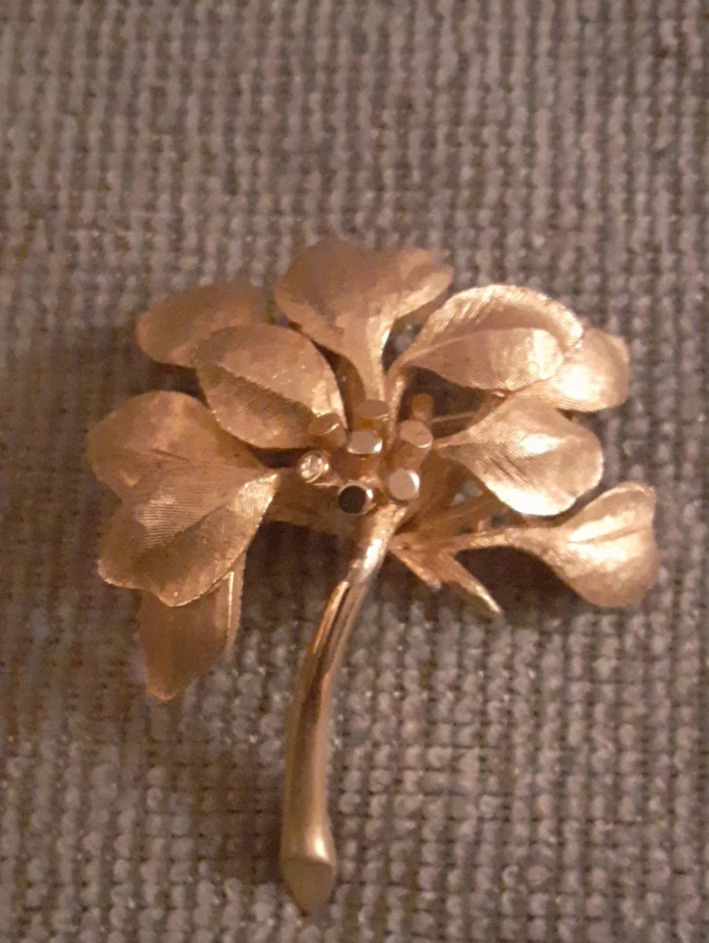 Vintage Marcel Boucher Orchid Gold Leaf Brooch 8388 Rhinestone